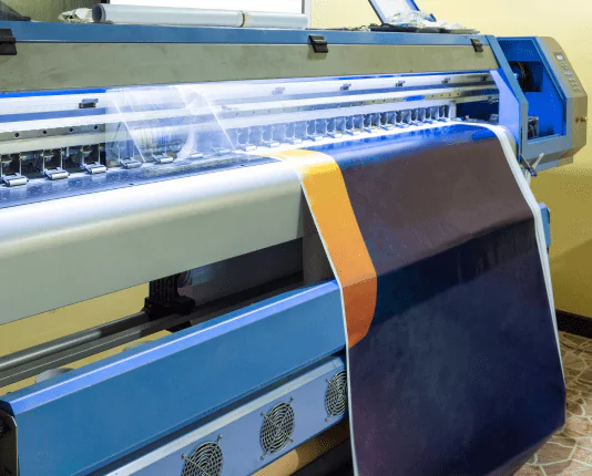 Large format textile printing machine producing vibrant designs – best printing company equipment