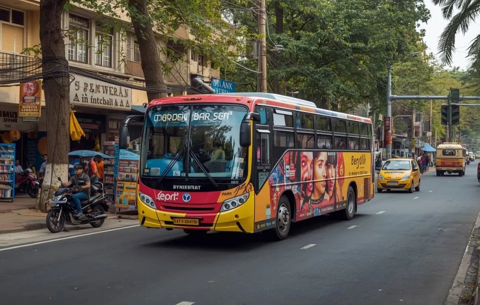 Promotional branding on city bus by the best bus advertising agency in Lucknow for effective outdoor marketing