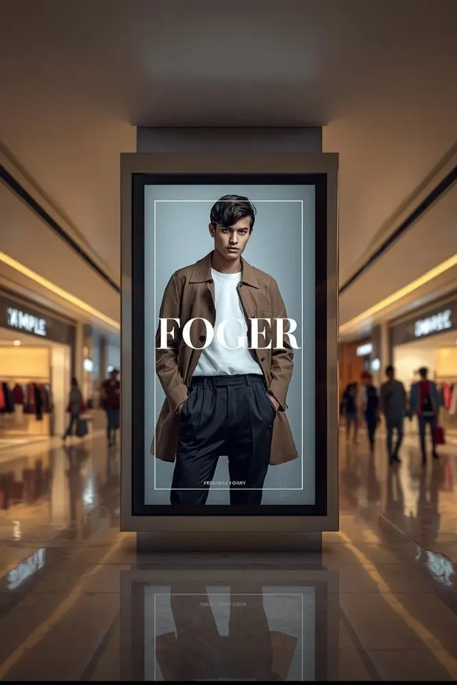 Fashion ad on a sleek vertical digital screen in a mall, managed by the best mall advertising company in Lucknow.