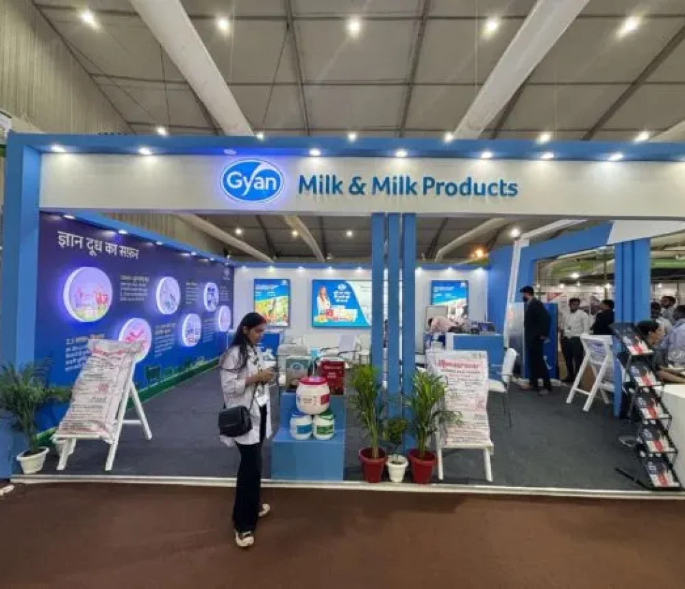Outdoor advertising agency (11) Outdoor advertising agency exhibition stall for Gyan milk and milk products with branding and promotional displays.
